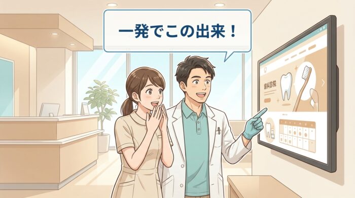 刷新されたホームページを画面で見て驚く歯科医院スタッフ