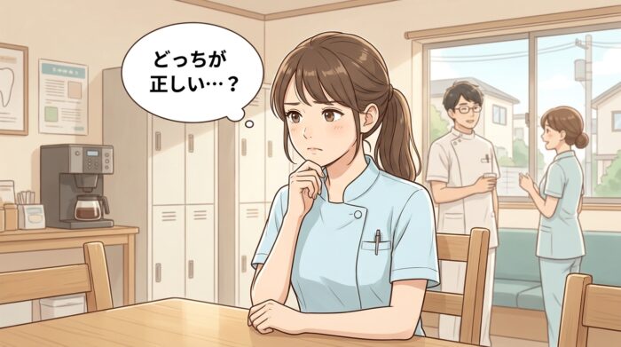 善悪のどちらが正しいか思い悩む歯科衛生士