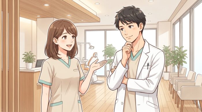 意見の違うスタッフ同士が尊重し合って話す様子
