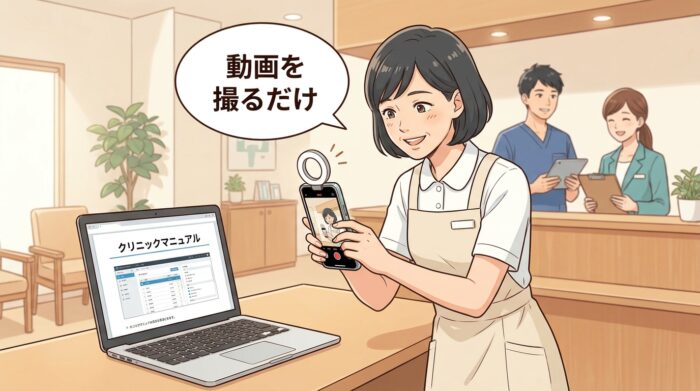 スマートフォンで作業動画を撮るだけでマニュアルが仕上がる様子
