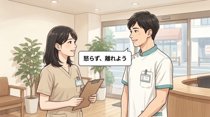 対等な目線で穏やかに向き合う歯科医院の同僚二人