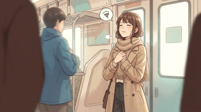 電車でぶつかられ、ひと呼吸おいて受け流すスタッフ