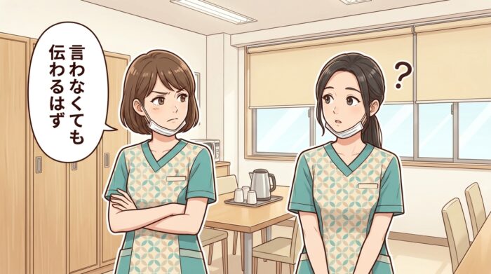 言わなくても伝わるはず、とすれ違う二人のスタッフ