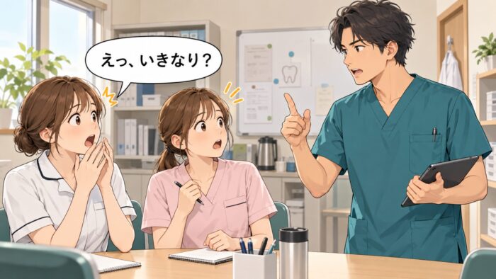 いきなり結論を告げられて驚くスタッフたち